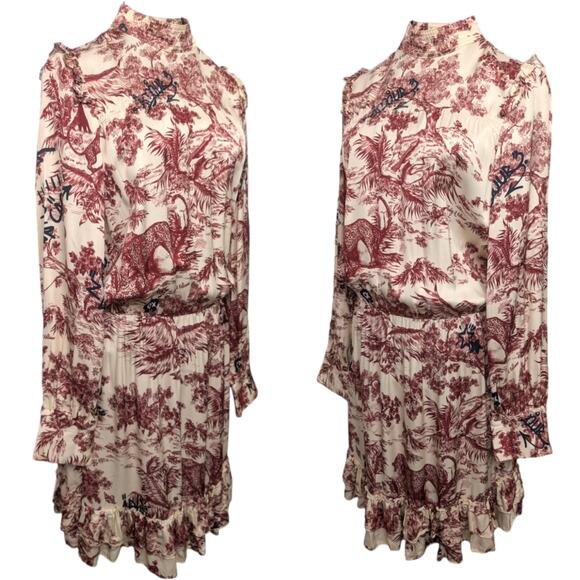Zadig & Voltaire Rocket Toile De Jouy Satin Mock Neck Long Sleeve Dress Small - Picture 2 of 16